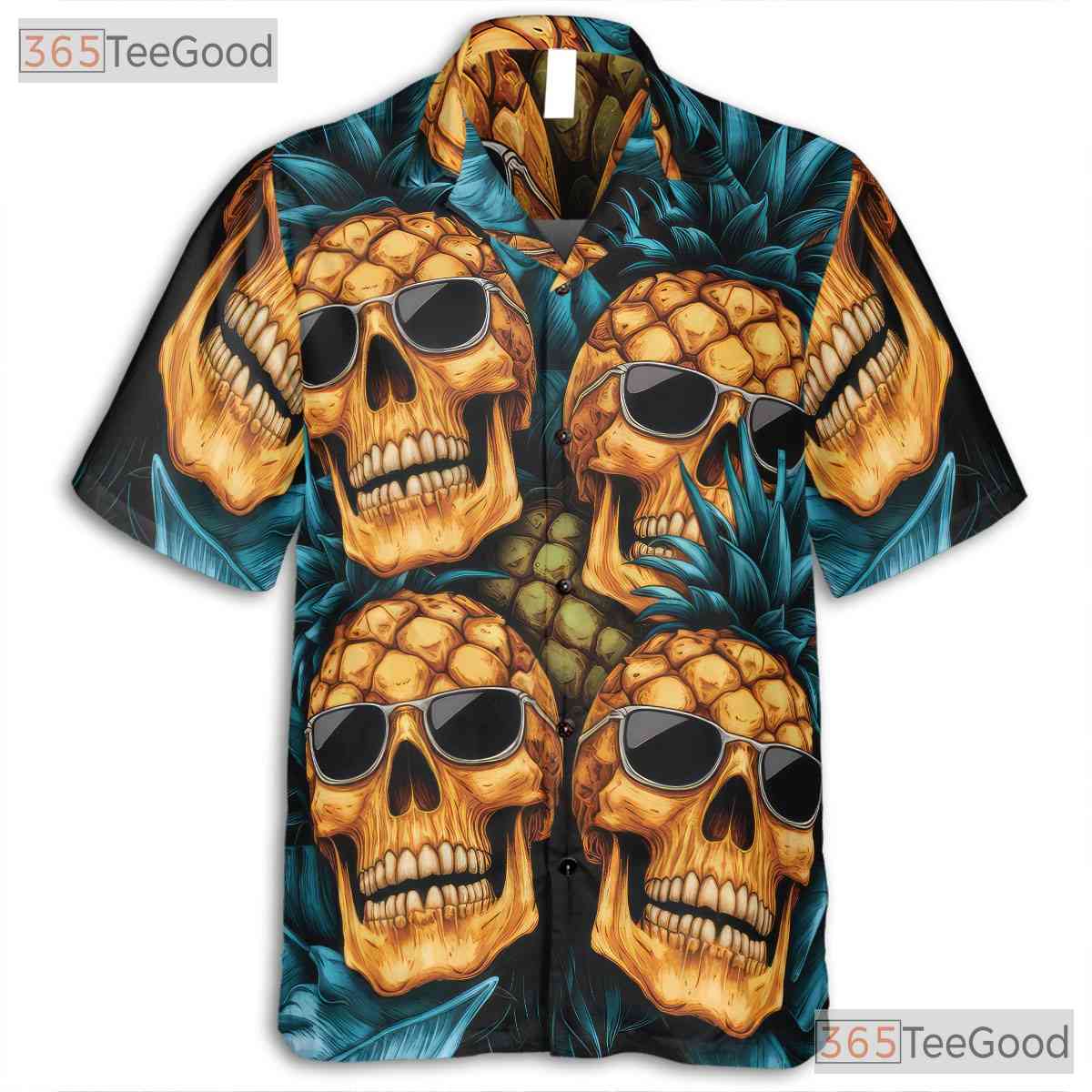 Pineapple Skull Tropical Gothic Hawaiian Shirt Men Women Summer Beachwear