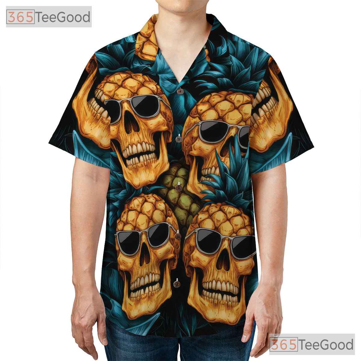 Pineapple Skull Tropical Gothic Hawaiian Shirt Men Women Summer Beachwear