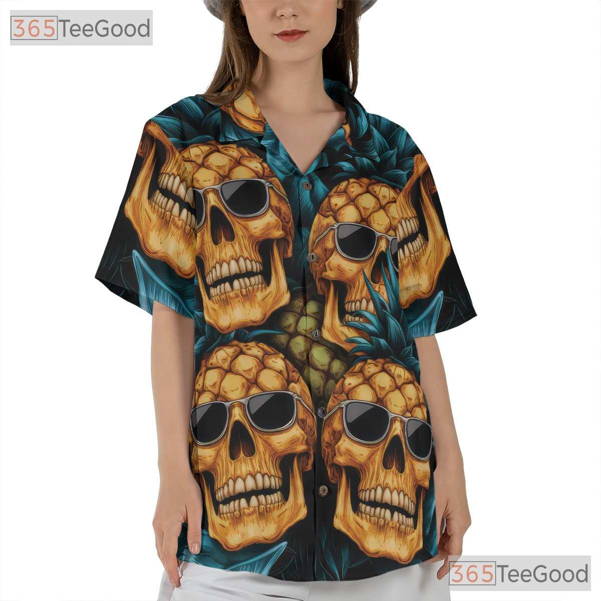 Pineapple Skull Tropical Gothic Hawaiian Shirt Men Women Summer Beachwear