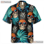 Pineapple Skull Tropical Hawaiian Tee - Adult Gothic Beach Party Shirt