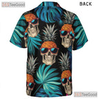 Pineapple Skull Tropical Hawaiian Tee - Adult Gothic Beach Party Shirt