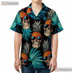 Pineapple Skull Tropical Hawaiian Tee - Adult Gothic Beach Party Shirt
