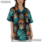 Pineapple Skull Tropical Hawaiian Tee - Adult Gothic Beach Party Shirt