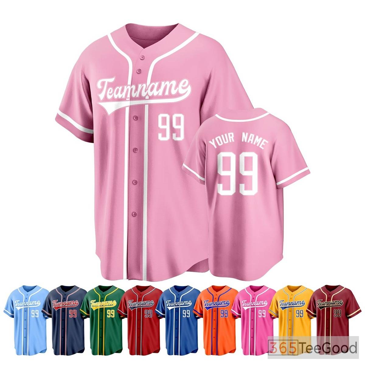 Pink Baseball Jersey Tee - Create Your Unique Player Name & Number Look