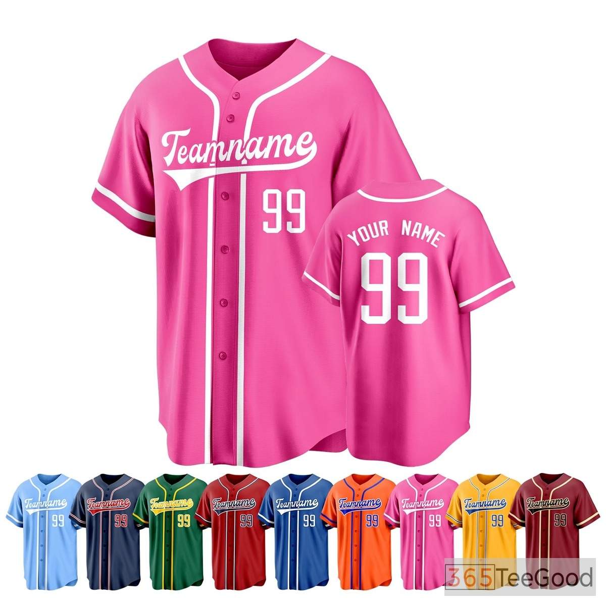 Pink Baseball Jersey Tee for Men & Women - Customized Player Name & Number