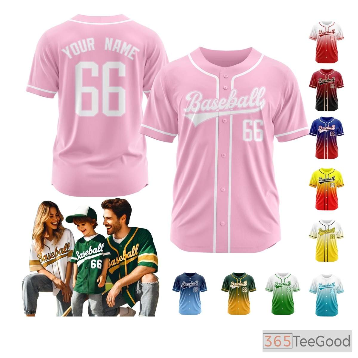 Pink Baseball Jersey Tee for Men & Women - Personalize with Your Team Name & Number
