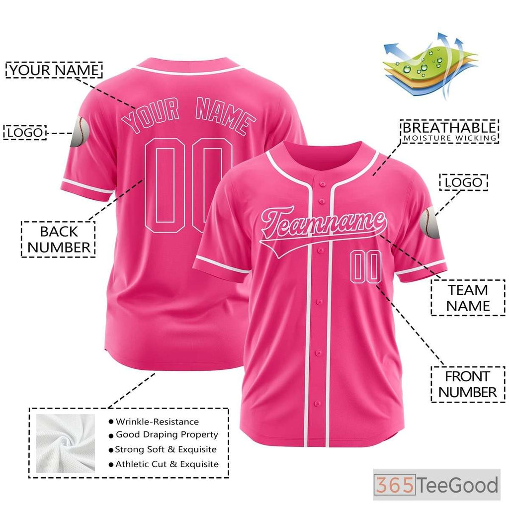 Pink Baseball Jersey Tee for Men & Women - Personalize Your Player & Team Details