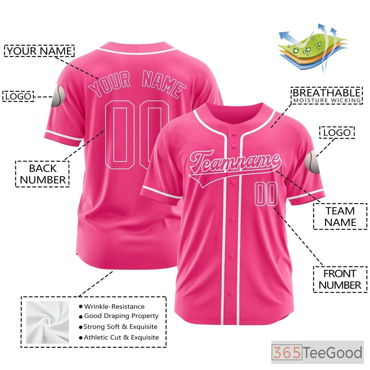 Pink Baseball Jersey Tee for Men & Women - Personalize Your Player & Team Details