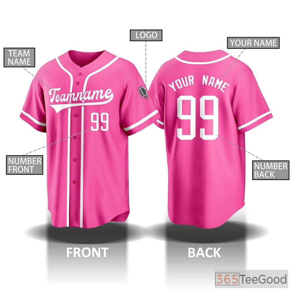 Pink Baseball Jersey Tee for Men & Women - Customized Player Name & Number