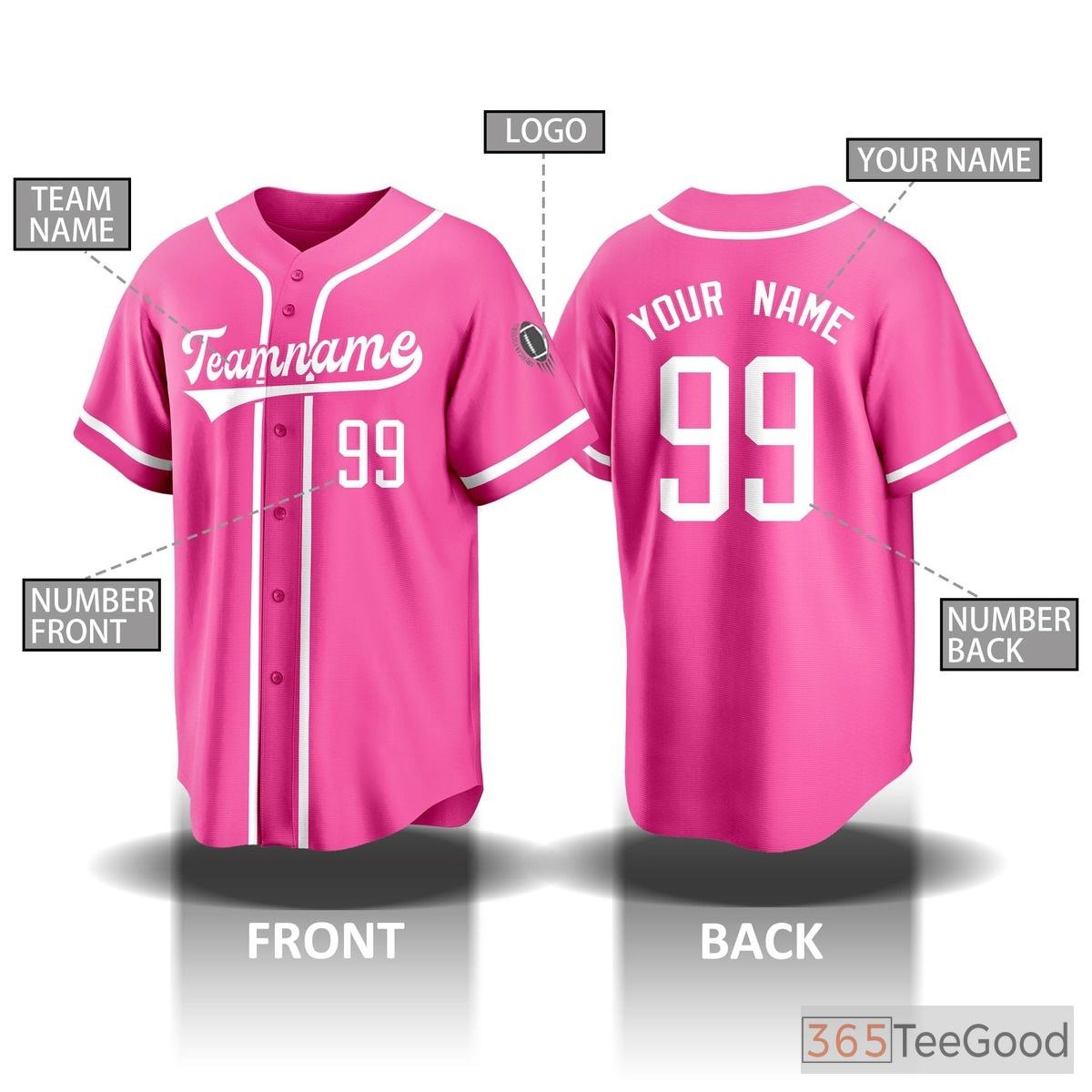 Pink Baseball Jersey Tee for Men & Women - Customized Player Name & Number