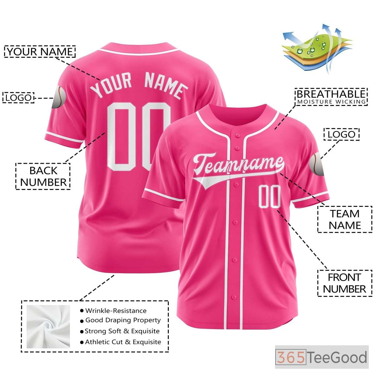 Pink Baseball Jersey Tee for Men & Women – Your Custom Name, Number & Team Look