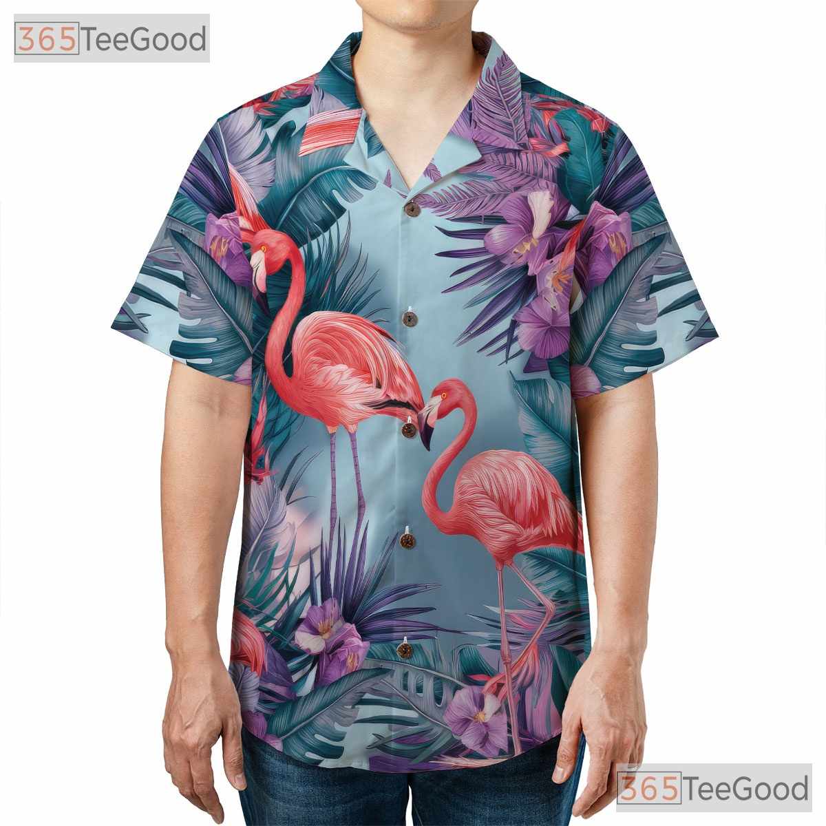 Pink Flamingo Tropical Beach Aloha Summer Party Hawaiian Tee Unisex Outfit