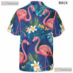Pink Flamingo Tropical Blue Beach Hawaiian Shirt Unisex Summer Aloha Top Tee