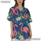 Pink Flamingo Tropical Blue Beach Hawaiian Shirt Unisex Summer Aloha Top Tee