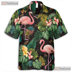 Pink Flamingo Tropical Leaves Flowers Hawaiian Shirt Unisex Aloha Beach Top