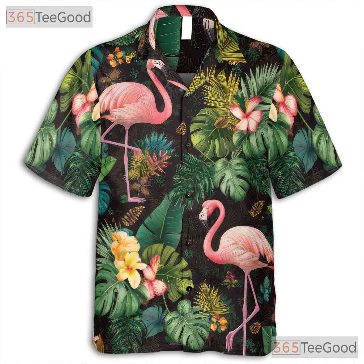 Pink Flamingo Tropical Leaves Flowers Hawaiian Shirt Unisex Aloha Beach Top