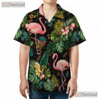Pink Flamingo Tropical Leaves Flowers Hawaiian Shirt Unisex Aloha Beach Top