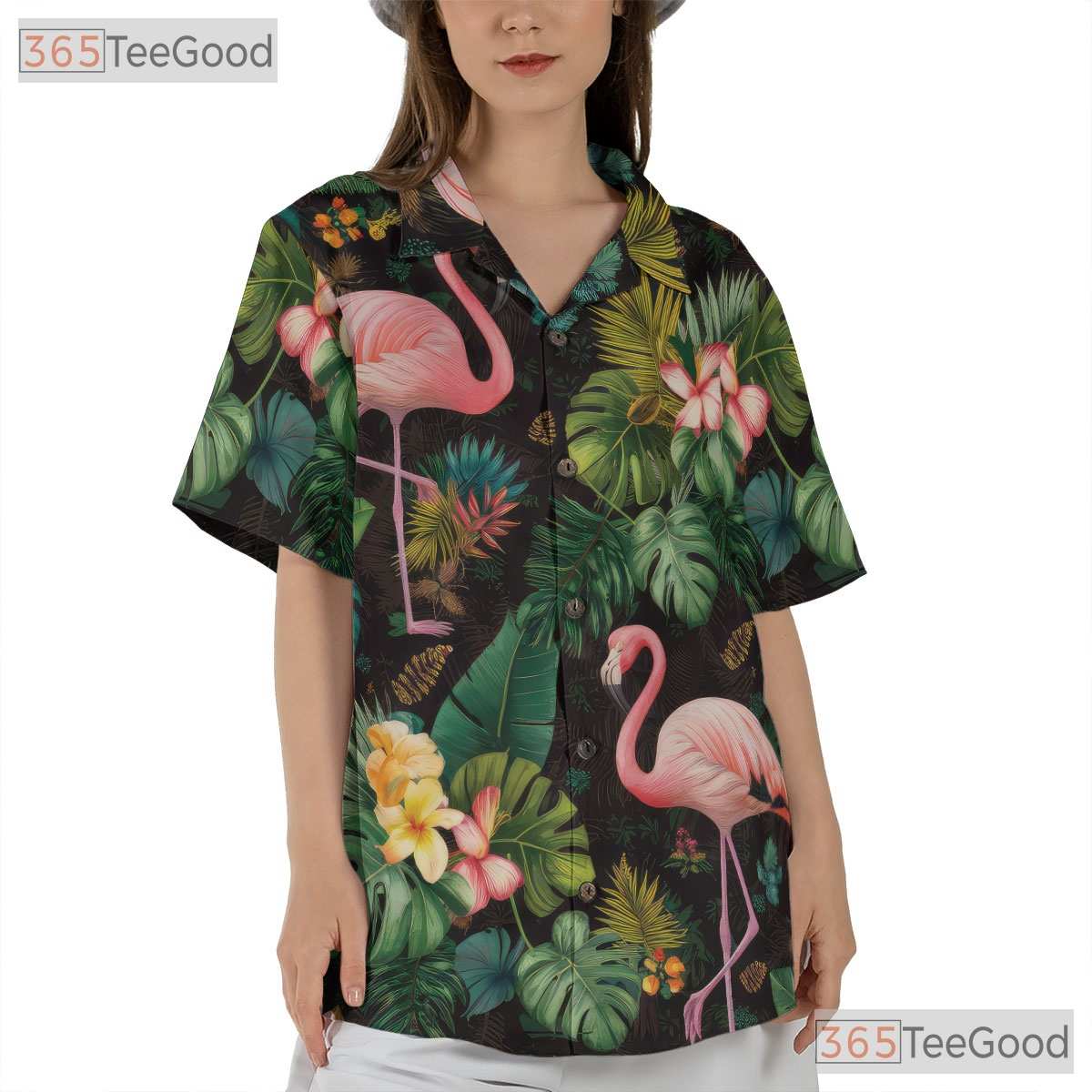 Pink Flamingo Tropical Leaves Flowers Hawaiian Shirt Unisex Aloha Beach Top