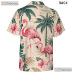 Pink Flamingo Tropical Palm Leaves Print Hawaiian Tee Unisex Summer Outfit