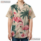 Pink Flamingo Tropical Palm Leaves Print Hawaiian Tee Unisex Summer Outfit