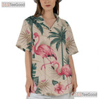 Pink Flamingo Tropical Palm Leaves Print Hawaiian Tee Unisex Summer Outfit