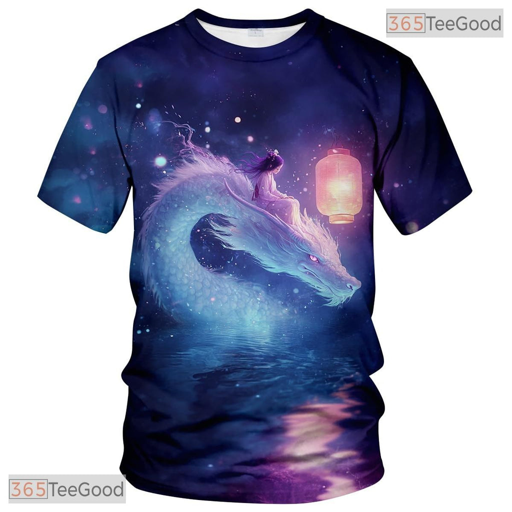 Pink Mythical Dragon Funny Graphic Novelty 3D Printed Casual Unisex Tee Shirt Top
