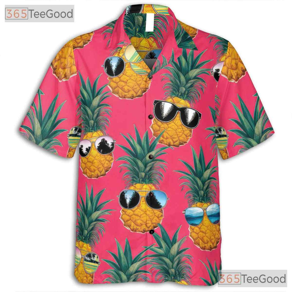 Pink Funny Tropical Pineapple Aloha Beach Hawaiian Tee Unisex Summer Outfit Top