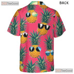 Pink Funny Tropical Pineapple Aloha Beach Hawaiian Tee Unisex Summer Outfit Top