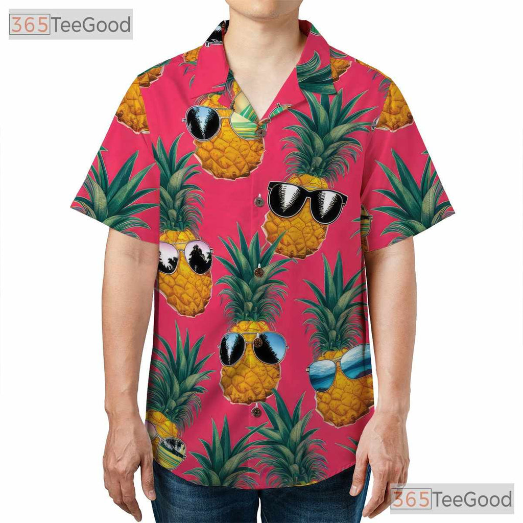 Pink Funny Tropical Pineapple Aloha Beach Hawaiian Tee Unisex Summer Outfit Top