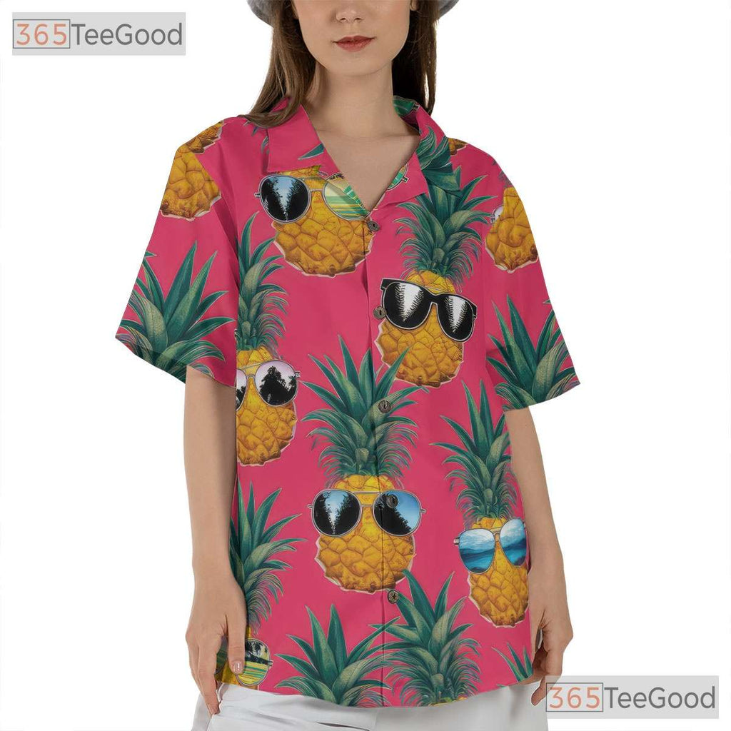 Pink Funny Tropical Pineapple Aloha Beach Hawaiian Tee Unisex Summer Outfit Top