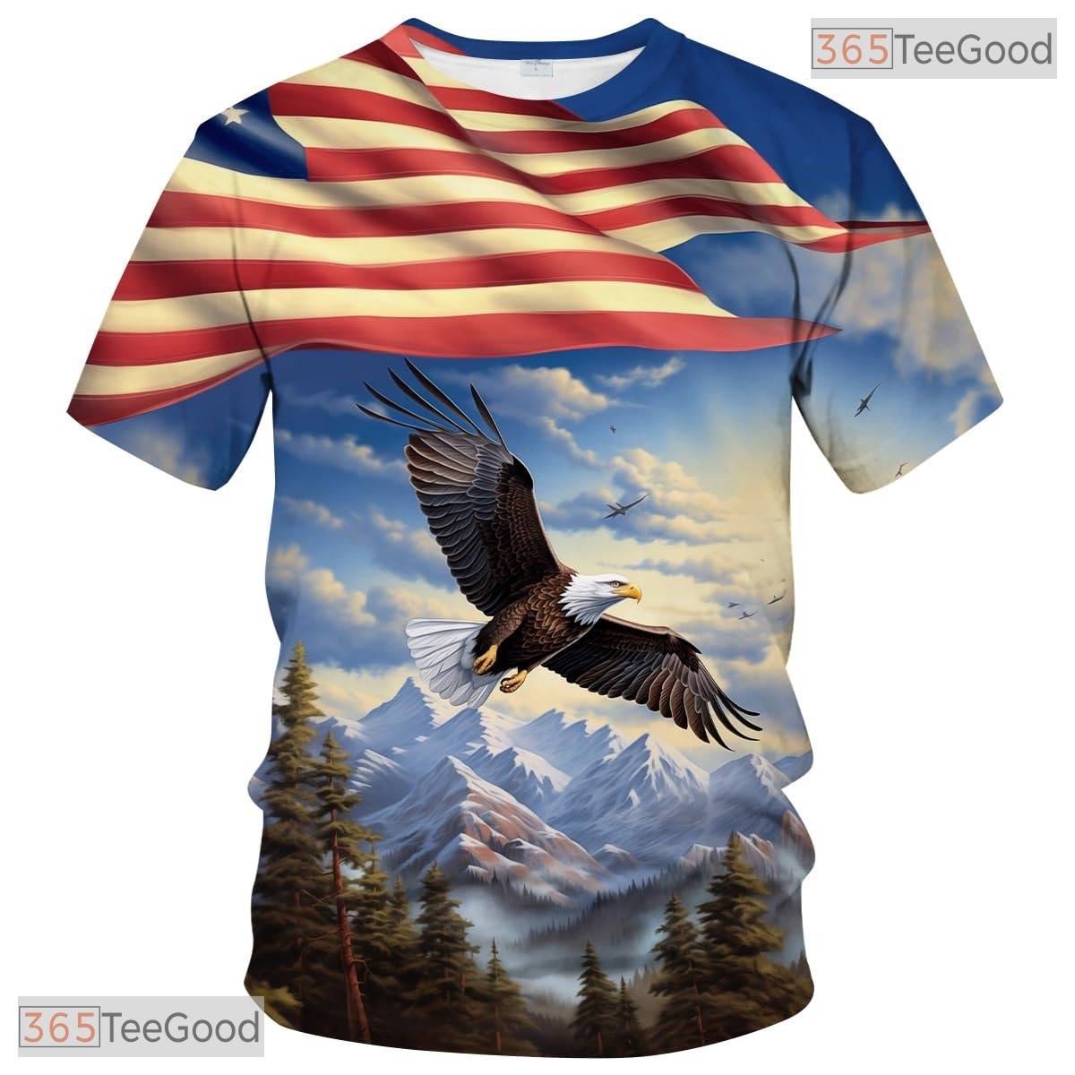 Pink USA Bald Eagle American Flag Style 3D Graphic Printed Casual Unisex T-Shirt