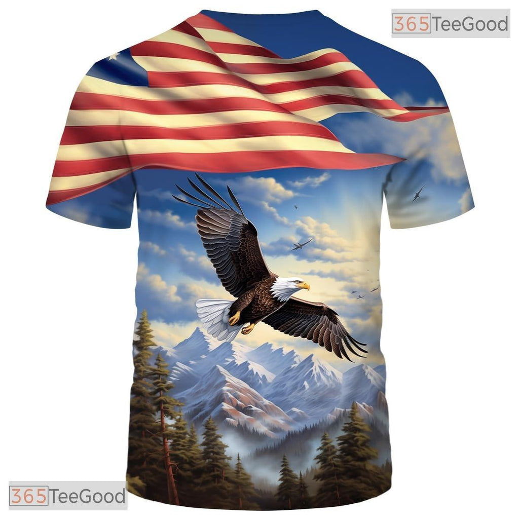 Pink USA Bald Eagle American Flag Style 3D Graphic Printed Casual Unisex T-Shirt