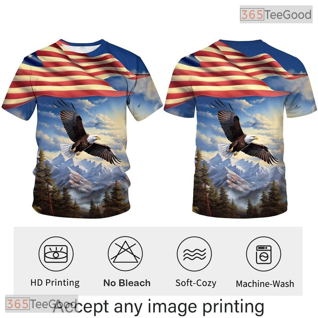 Pink USA Bald Eagle American Flag Style 3D Graphic Printed Casual Unisex T-Shirt