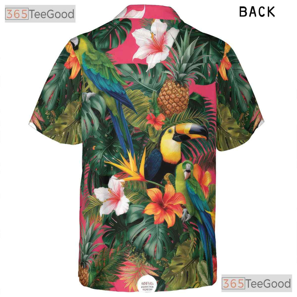 Pink Paradise Tropical Parrots Floral Hawaiian Shirt Unisex Summer Beach Top