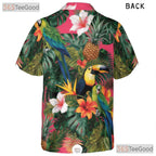 Pink Paradise Tropical Parrots Floral Hawaiian Shirt Unisex Summer Beach Top