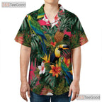 Pink Paradise Tropical Parrots Floral Hawaiian Shirt Unisex Summer Beach Top