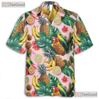 Pink Tropical Parrots Floral Fruit Pattern Hawaiian Shirt Men Women Summer Top