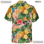 Pink Tropical Parrots Fruits Flowers Print Hawaiian Tee Unisex Summer Outfit Top
