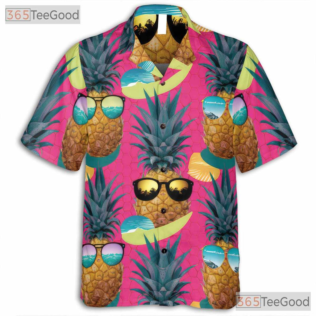 Pink Tropical Pineapple Beach Party Aloha Vibe Hawaiian Shirt Unisex Outfit Top