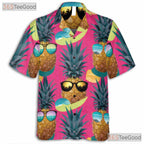 Pink Tropical Pineapple Beach Party Aloha Vibe Hawaiian Shirt Unisex Outfit Top