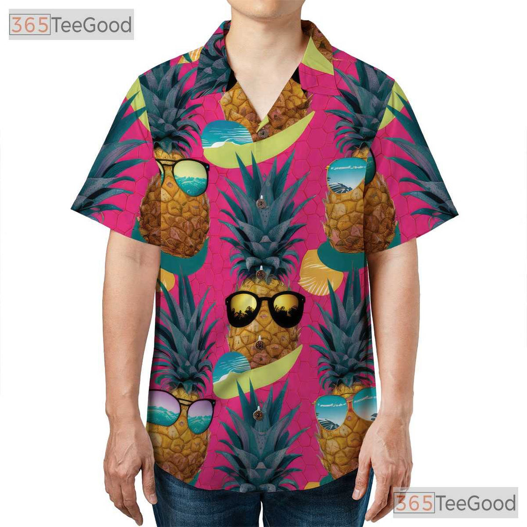 Pink Tropical Pineapple Beach Party Aloha Vibe Hawaiian Shirt Unisex Outfit Top