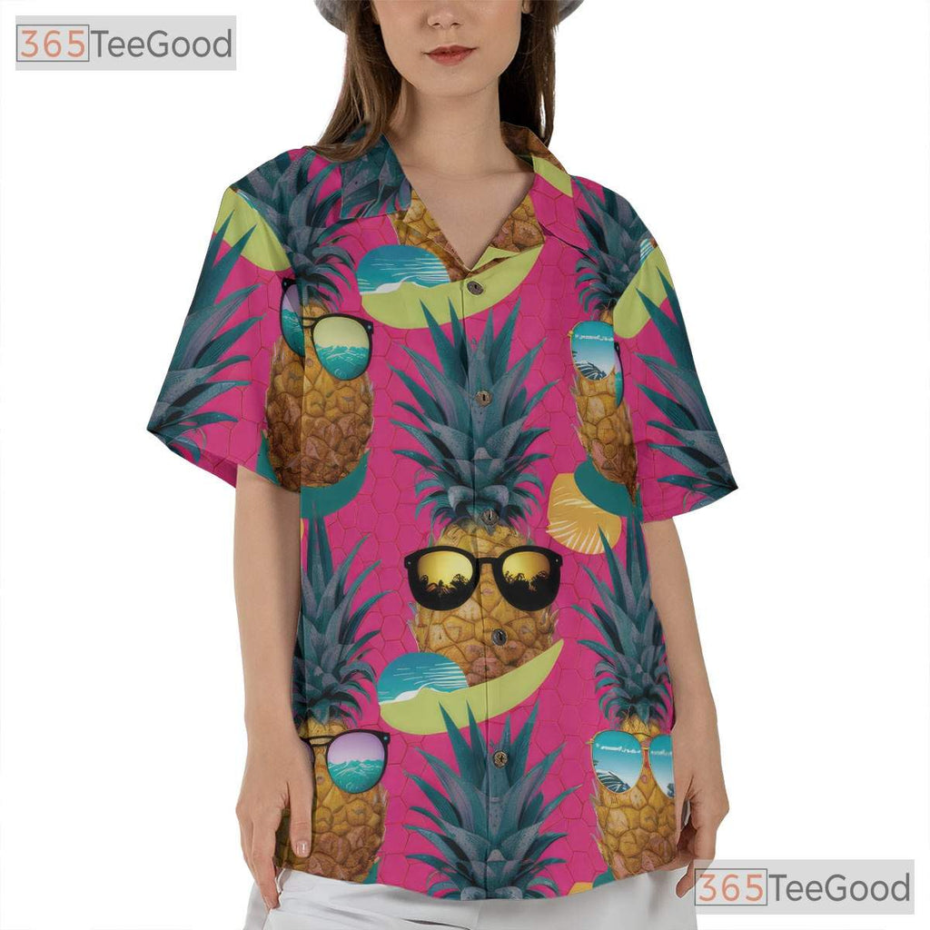 Pink Tropical Pineapple Beach Party Aloha Vibe Hawaiian Shirt Unisex Outfit Top