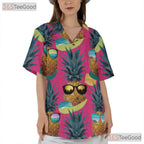 Pink Tropical Pineapple Beach Party Aloha Vibe Hawaiian Shirt Unisex Outfit Top