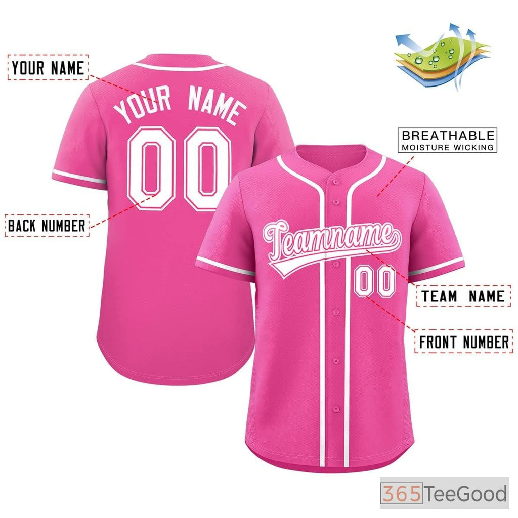 Pink & White Custom Baseball Jersey Tee Personalized Unisex Stitched Team Uniforms