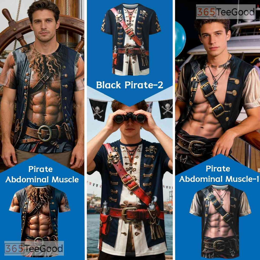 Shredded Pirate Abdominal Muscle Costume Novelty 3D Printed Casual Unisex T-Shirt Top