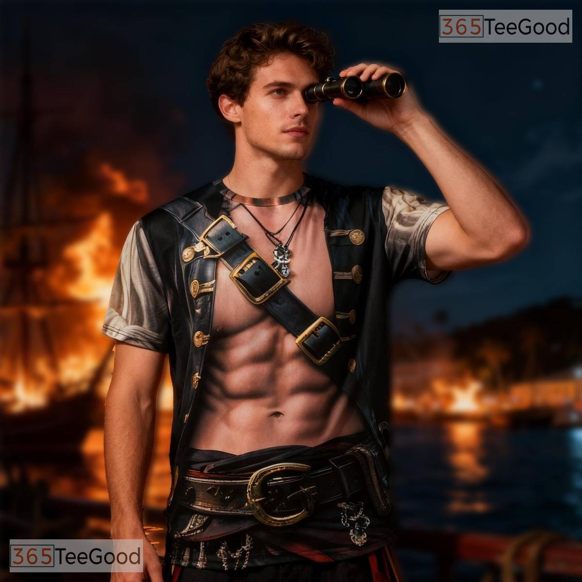 Shredded Pirate Abdominal Muscle Costume Novelty 3D Printed Casual Unisex T-Shirt Top