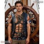 Shredded Pirate Abdominal Muscle Costume Novelty 3D Printed Casual Unisex T-Shirt