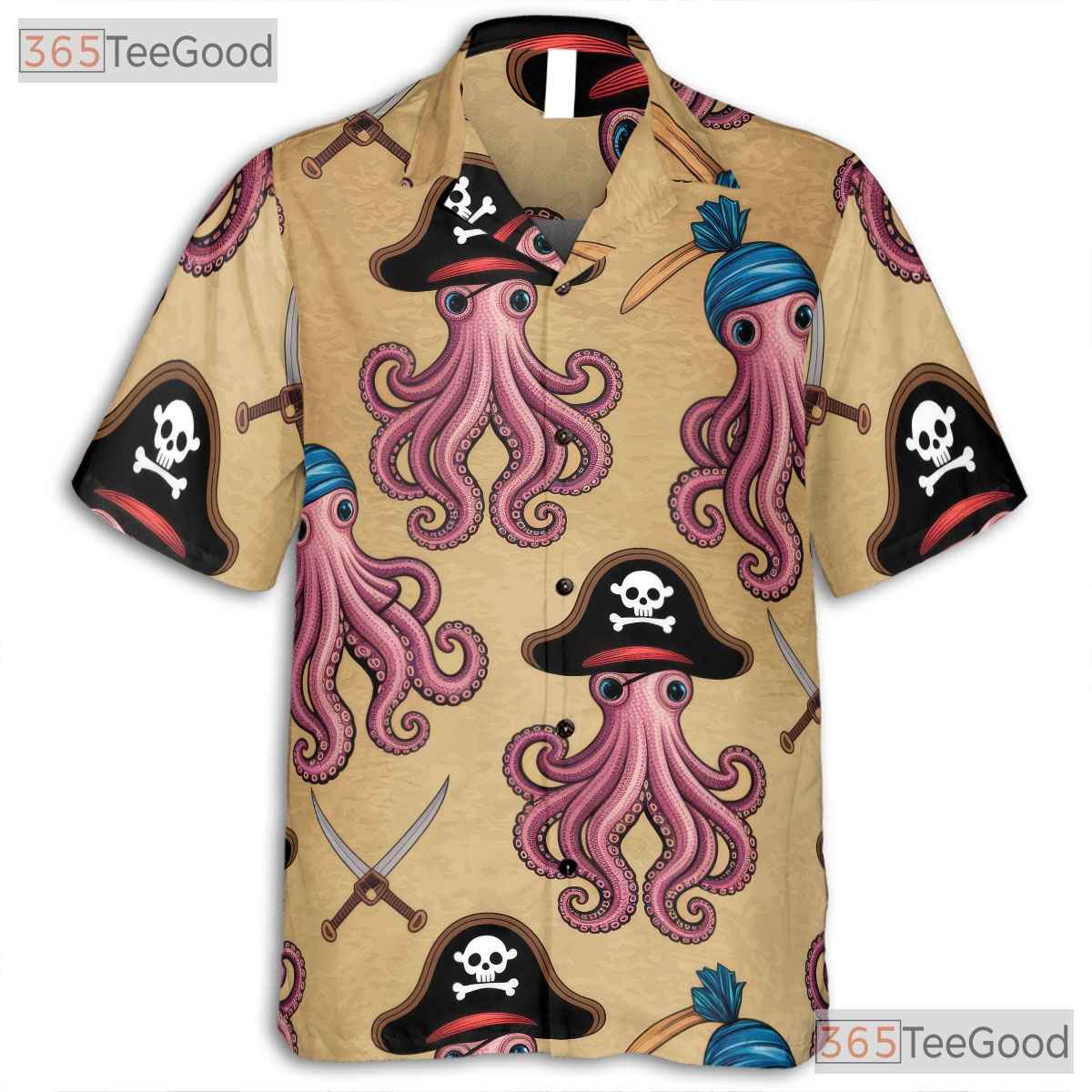 Pirate Kraken Octopus Hawaiian Shirt- Unisex Nautical Summer Casual Vacation Top
