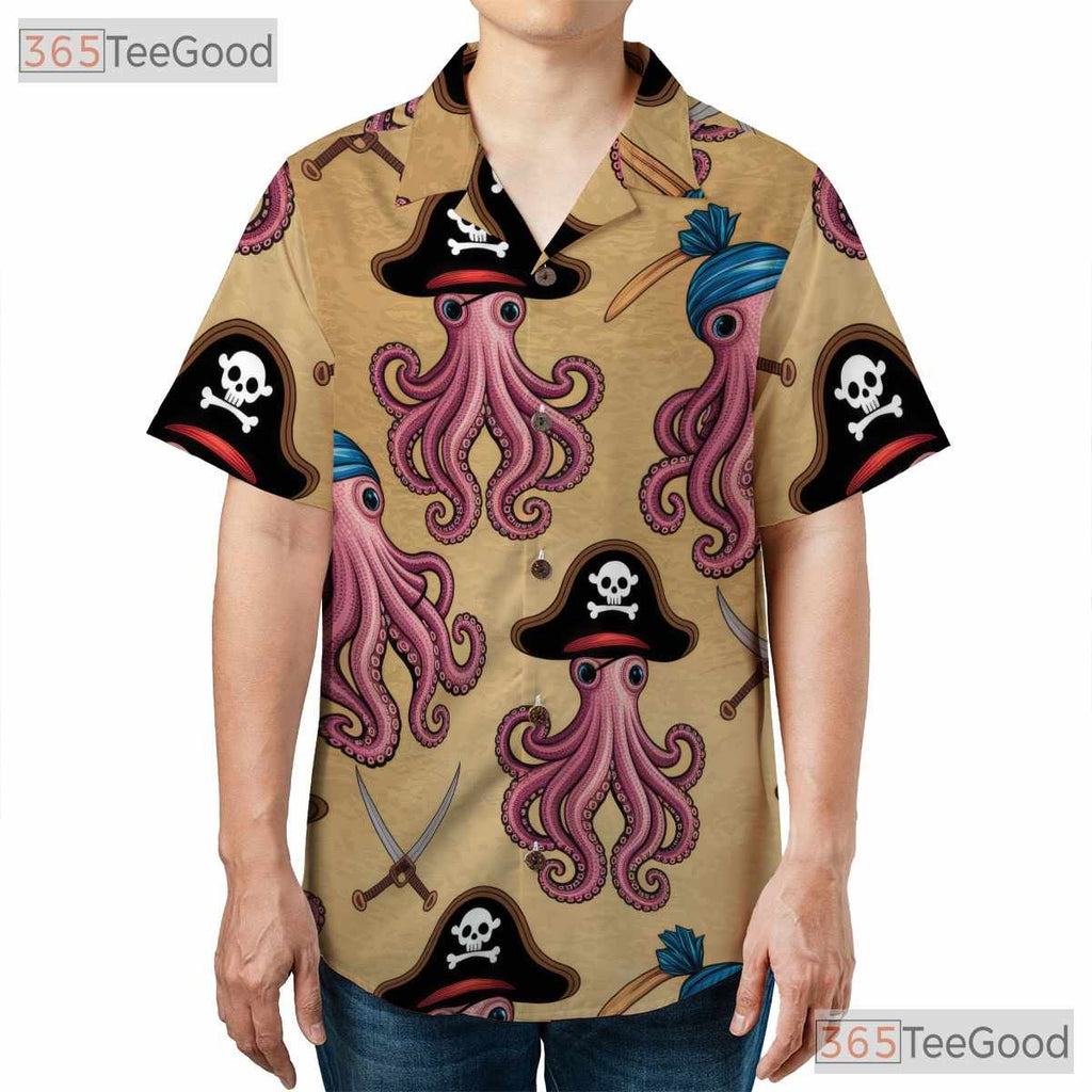 Pirate Kraken Octopus Hawaiian Shirt- Unisex Nautical Summer Casual Vacation Top