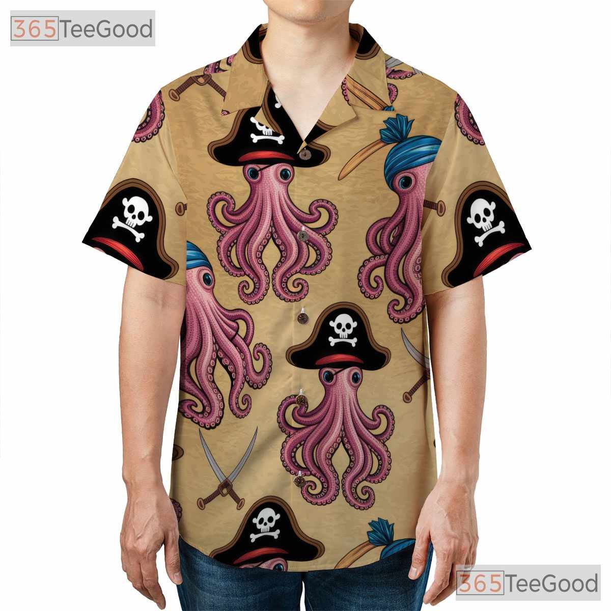 Pirate Kraken Octopus Hawaiian Shirt- Unisex Nautical Summer Casual Vacation Top